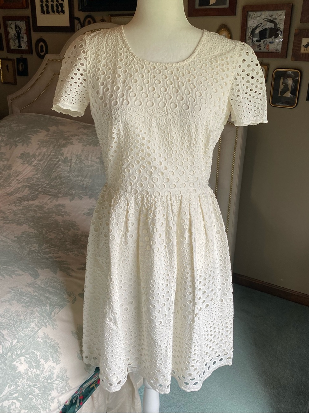 Boden Cream Eyelet Short Sleeve Dress